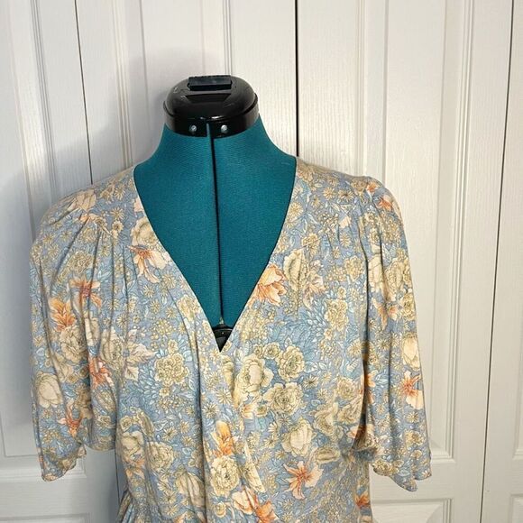 Banana Republic Floral Multi Color Crop Flutter Sleeve Kimono Hippie Blouse - Picture 5 of 12